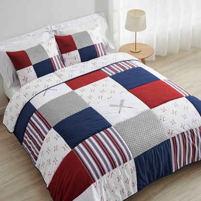 Sweet Jojo Designs Ensemble de Couette 3 Pièces pour Garçon, Motif Baseball, Rouge, Blanc et Bleu, Collection Sport, Taille Double/Queen