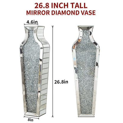 Grand vase de sol en verre concassé et décoré de diamants