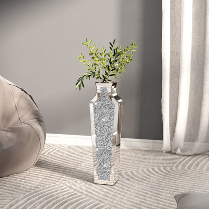 Grand vase de sol en verre concassé et décoré de diamants
