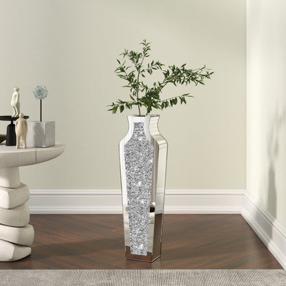 Grand vase de sol en verre concassé et décoré de diamants