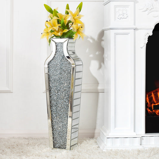 Grand vase de sol en verre concassé et décoré de diamants