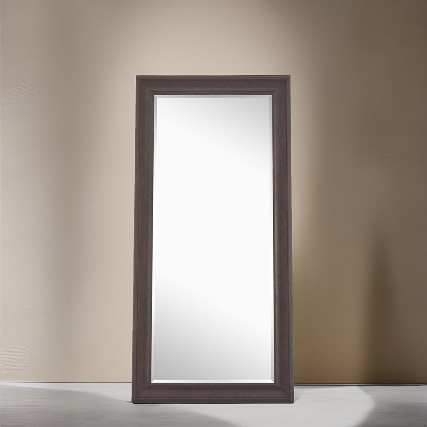 Grand miroir, miroir pleine taille, miroir rectangulaire surdimensionné, cadre en faux bois lisse, miroir mural suspendu.