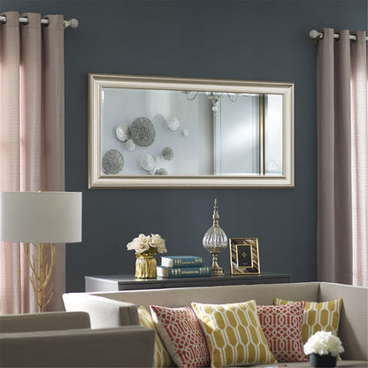 Grand miroir, miroir pleine taille, miroir rectangulaire surdimensionné, cadre en faux bois lisse, miroir mural suspendu.