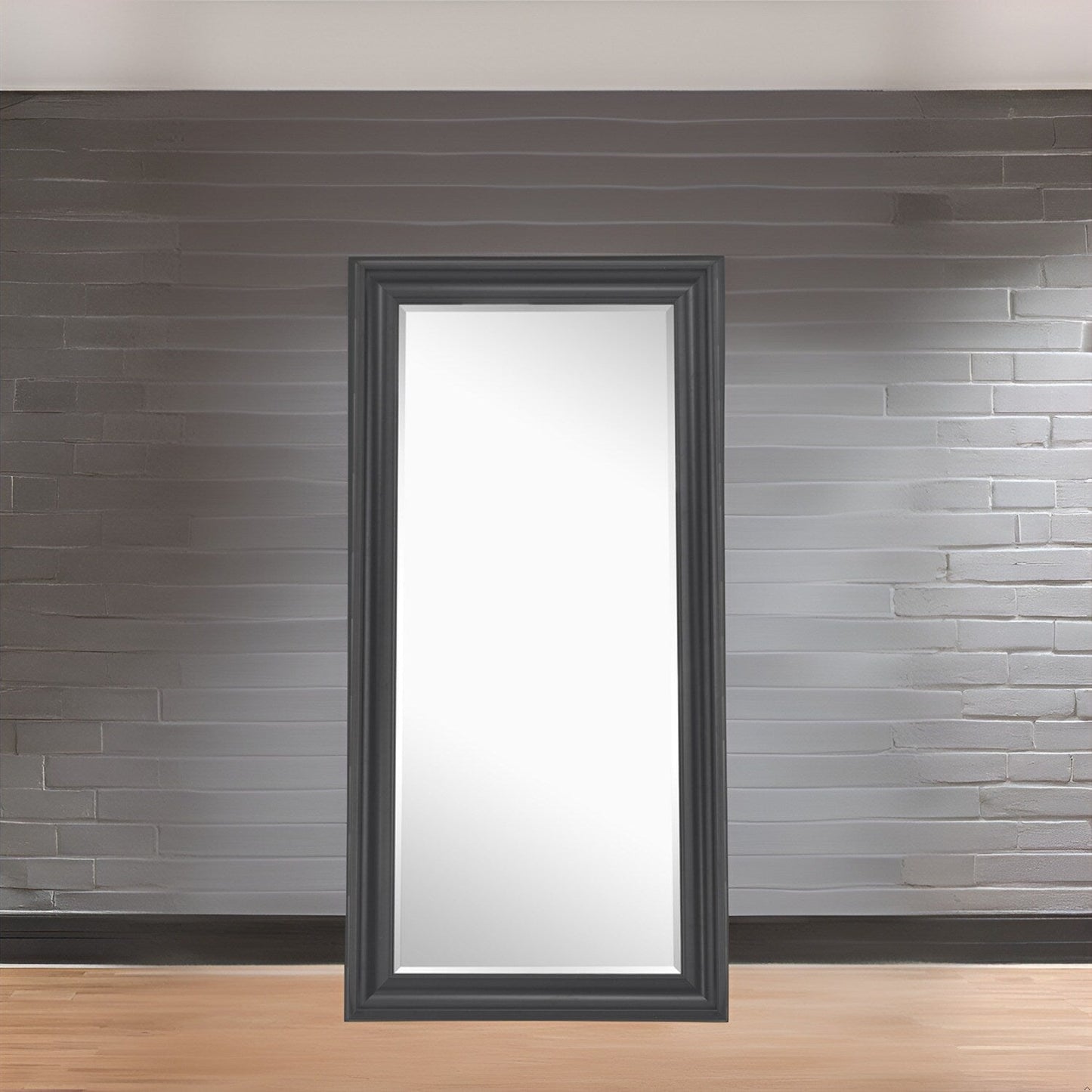 Grand miroir, miroir pleine taille, miroir rectangulaire surdimensionné, cadre en faux bois lisse, miroir mural suspendu.
