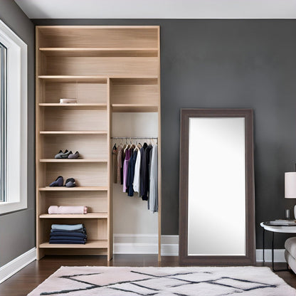 Grand miroir, miroir pleine taille, miroir rectangulaire surdimensionné, cadre en faux bois lisse, miroir mural suspendu.