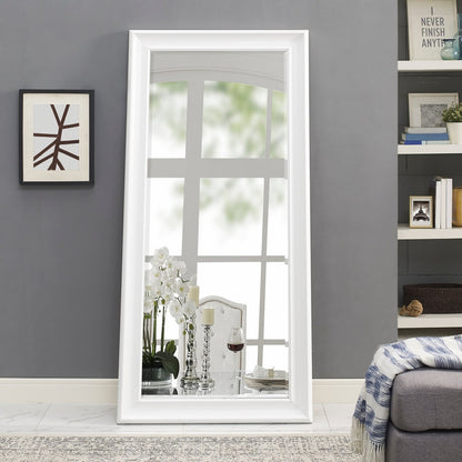 Grand miroir, miroir pleine taille, miroir rectangulaire surdimensionné, cadre en faux bois lisse, miroir mural suspendu.