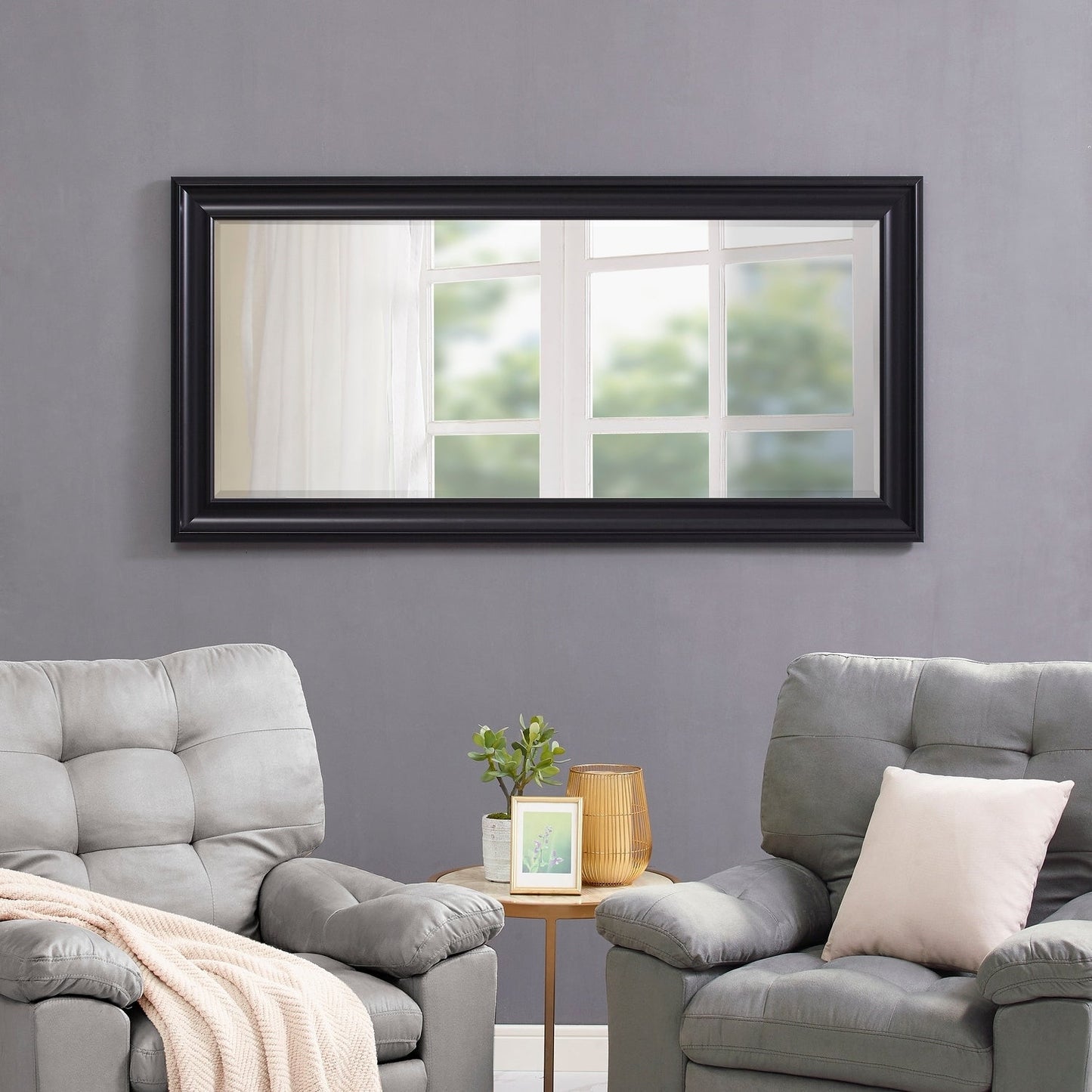 Grand miroir, miroir pleine taille, miroir rectangulaire surdimensionné, cadre en faux bois lisse, miroir mural suspendu.