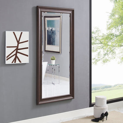 Grand miroir, miroir pleine taille, miroir rectangulaire surdimensionné, cadre en faux bois lisse, miroir mural suspendu.