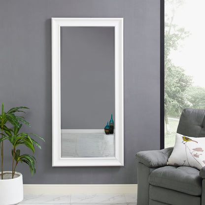 Grand miroir, miroir pleine taille, miroir rectangulaire surdimensionné, cadre en faux bois lisse, miroir mural suspendu.