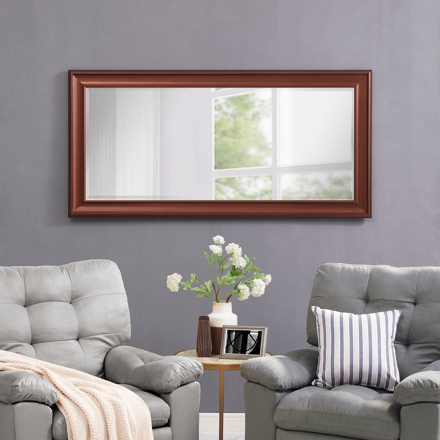 Grand miroir, miroir pleine taille, miroir rectangulaire surdimensionné, cadre en faux bois lisse, miroir mural suspendu.