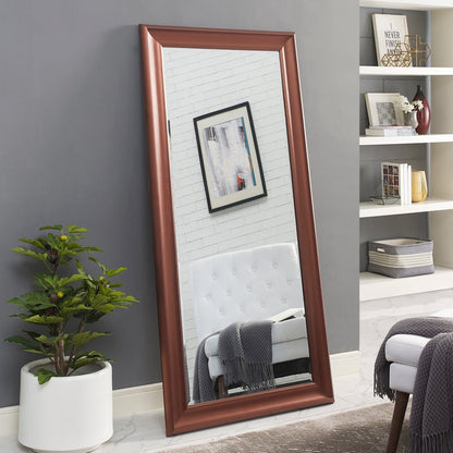 Grand miroir, miroir pleine taille, miroir rectangulaire surdimensionné, cadre en faux bois lisse, miroir mural suspendu.