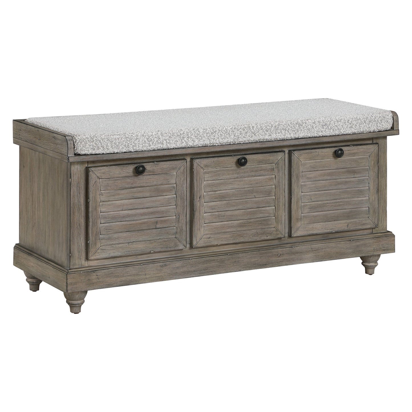 Le banc de rangement Arbakka gris de The Gray Barn