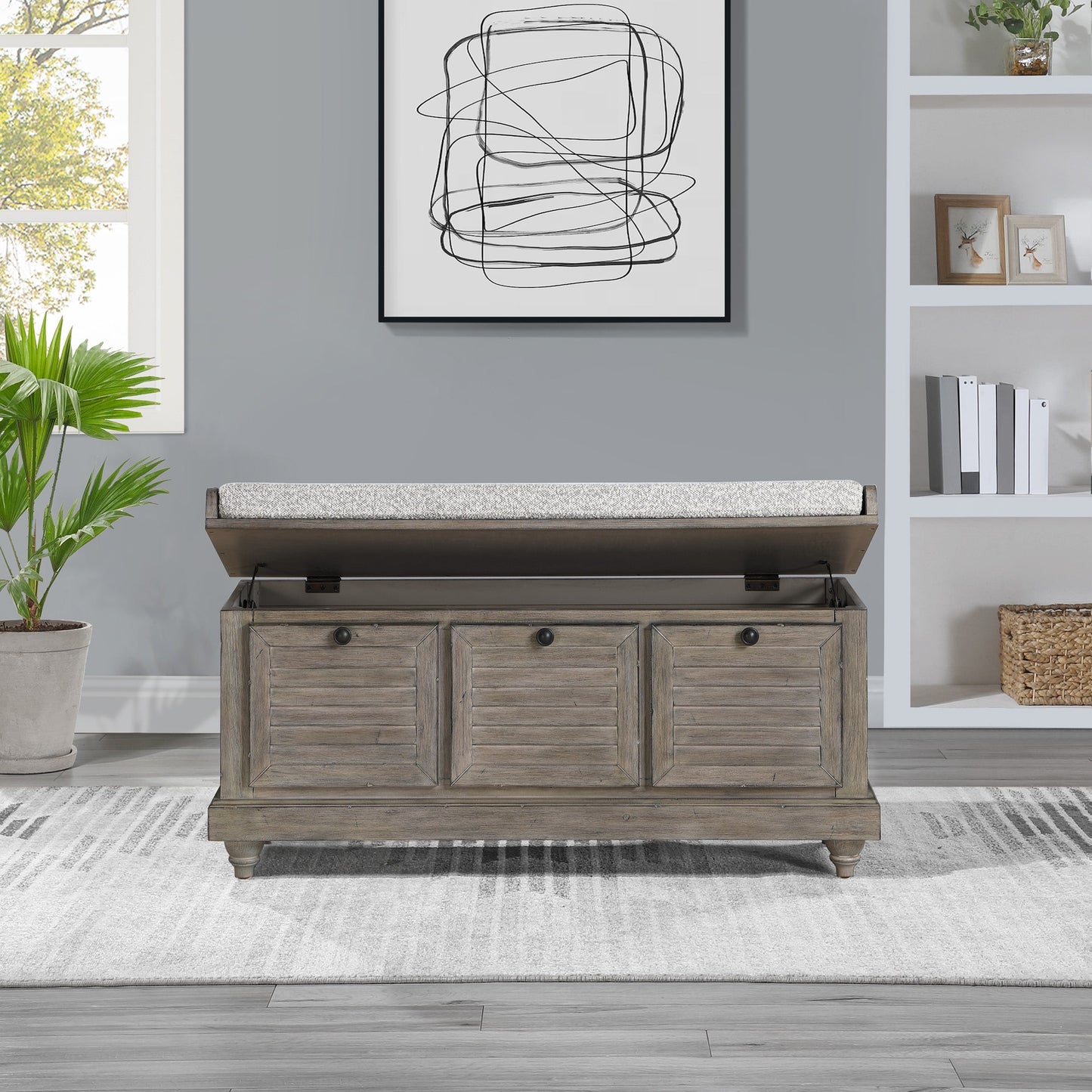 Le banc de rangement Arbakka gris de The Gray Barn