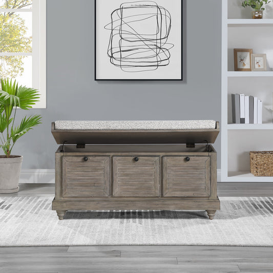 Le banc de rangement Arbakka gris de The Gray Barn