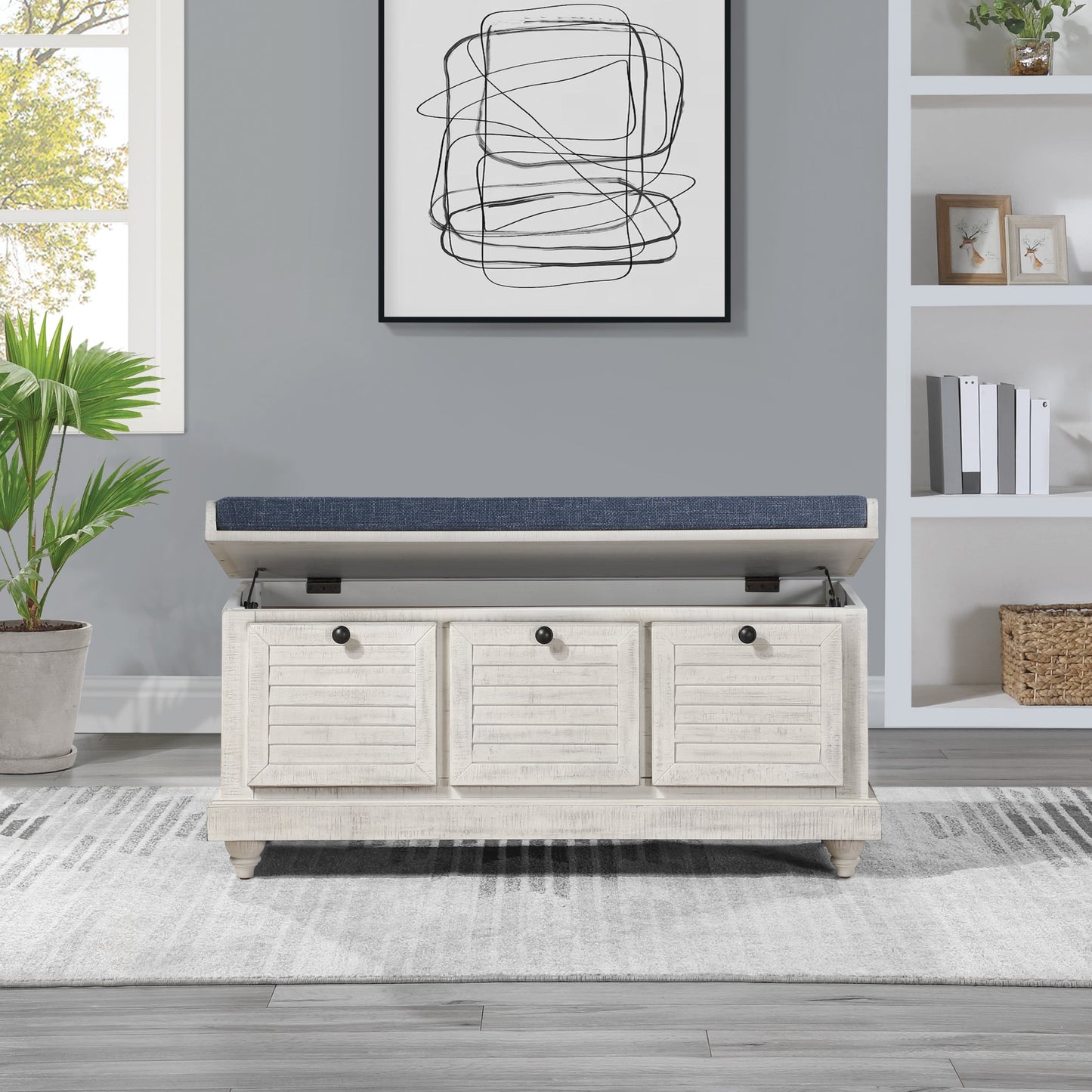Le banc de rangement Arbakka gris de The Gray Barn