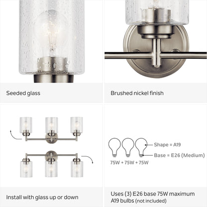 Kichler Lighting Winslow, luminaire de salle de bain à 3 lumières, nickel brossé