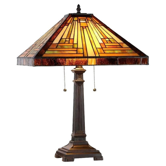 Lampe de table Tiffany Style Mission Design à 2 lumières en bronze antique foncé
