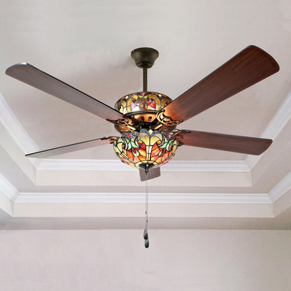 Ventilateur de plafond Halston en verre dépoli style Tiffany - Spice - 52L x 52W x 19H - 52L x 52W x 19H