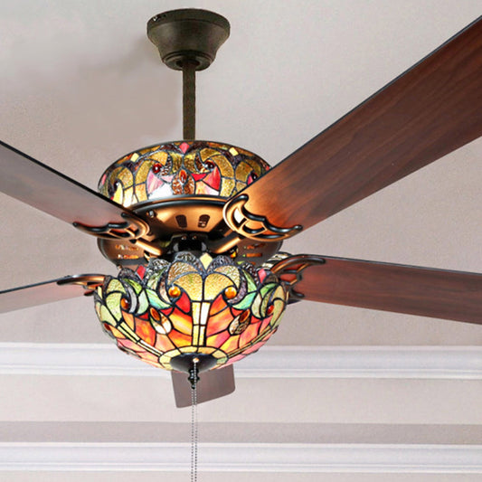 Ventilateur de plafond Halston en verre dépoli style Tiffany - Spice - 52L x 52W x 19H - 52L x 52W x 19H