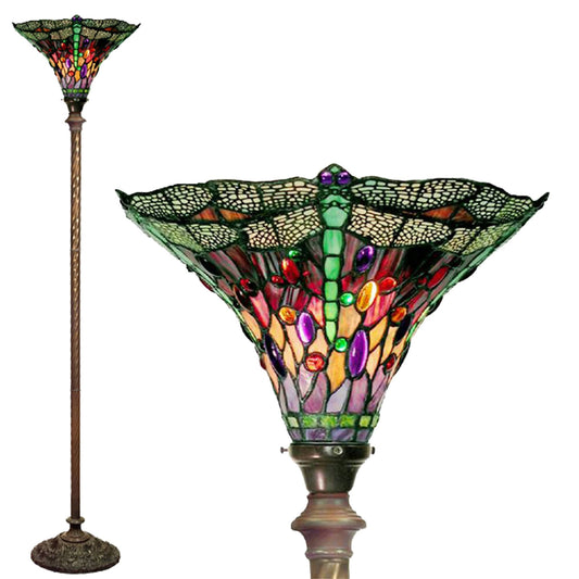 Lampe torchiere en forme de libellule, style Tiffany