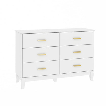 Commode double Timechee à 6 tiroirs, 120 cm de large, pieds en bois massif, laquée.