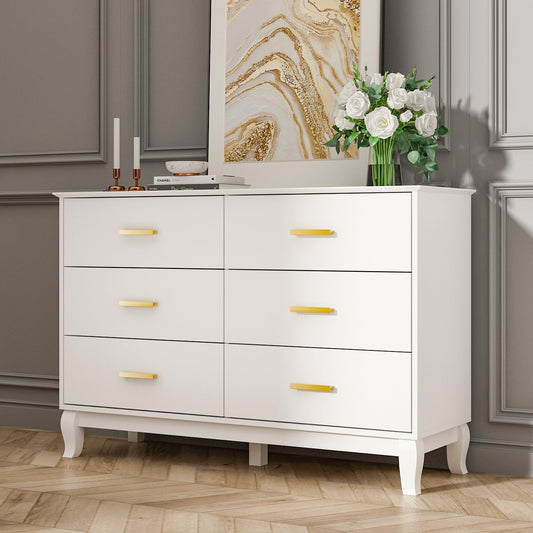 Commode double Timechee à 6 tiroirs, 120 cm de large, pieds en bois massif, laquée.