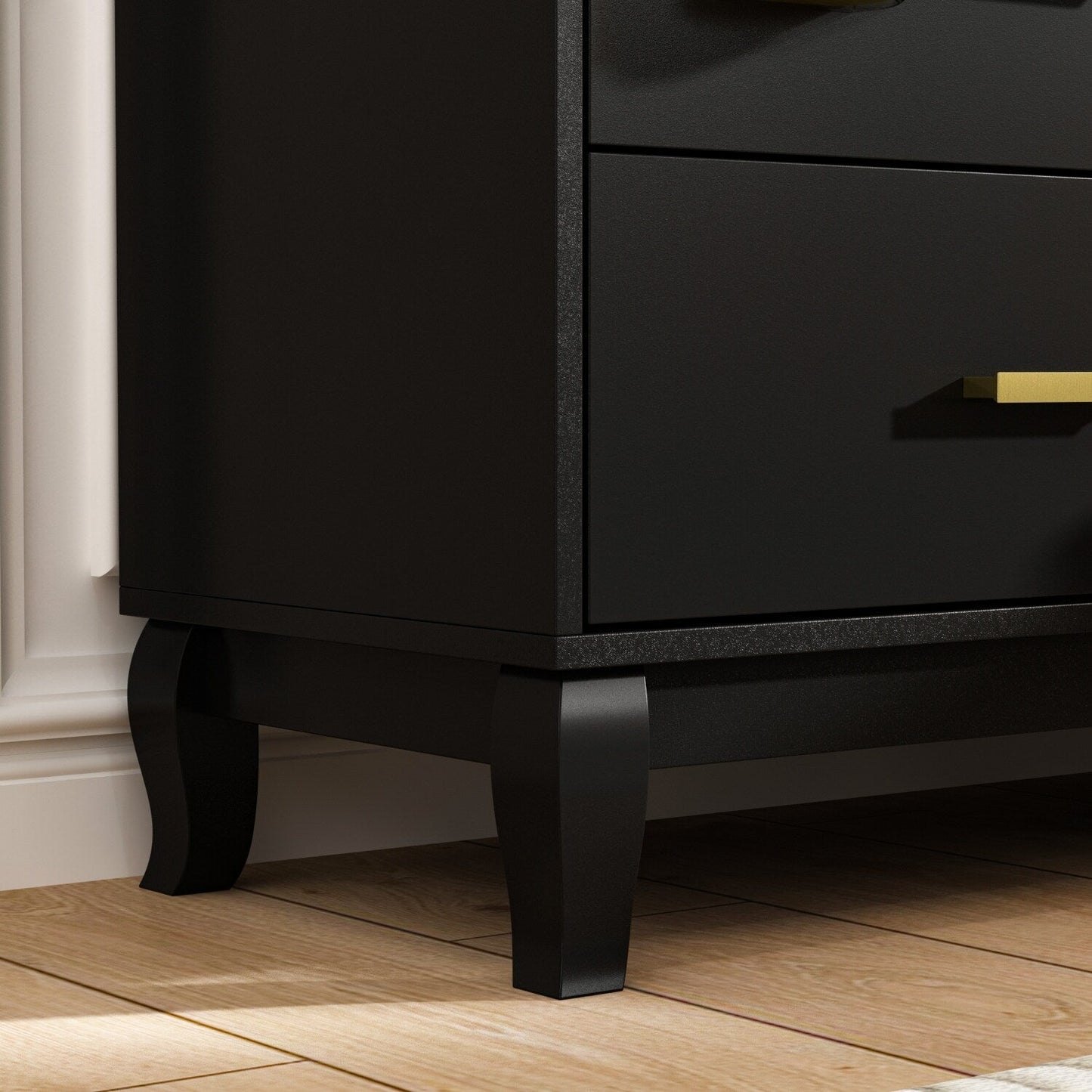 Commode double Timechee à 6 tiroirs, 120 cm de large, pieds en bois massif, laquée.
