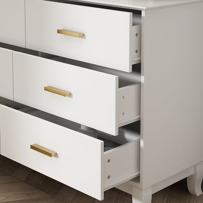 Commode double Timechee à 6 tiroirs, 120 cm de large, pieds en bois massif, laquée.