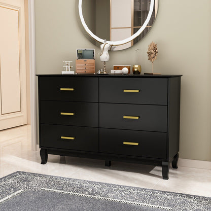 Commode double Timechee à 6 tiroirs, 120 cm de large, pieds en bois massif, laquée.