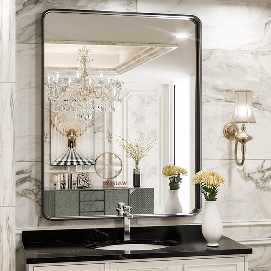 TokeShimi Miroir mural de salle de bain avec cadre métallique moderne
