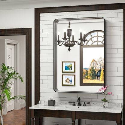 TokeShimi Miroir mural de salle de bain avec cadre métallique moderne