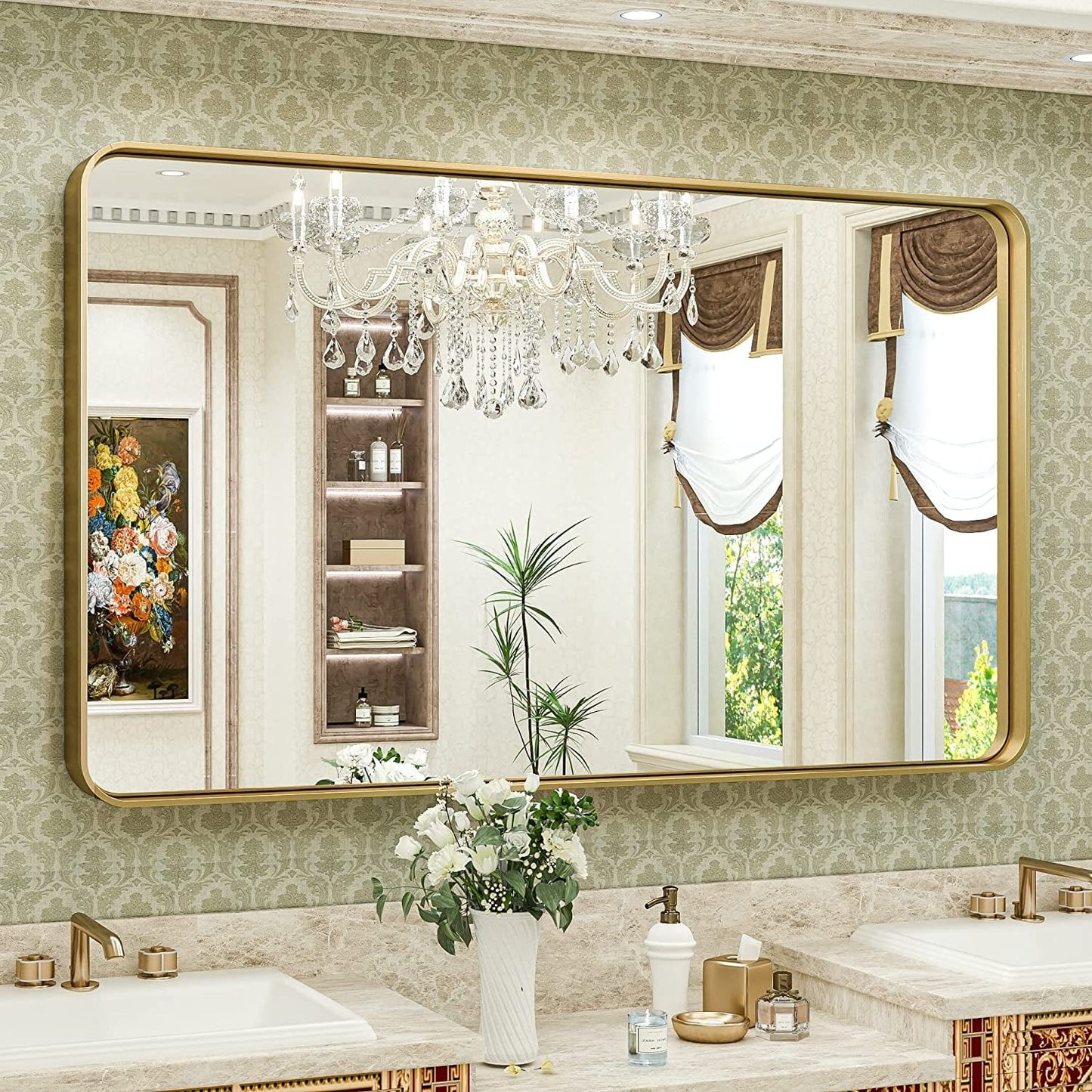 TokeShimi Miroir mural de salle de bain avec cadre métallique moderne