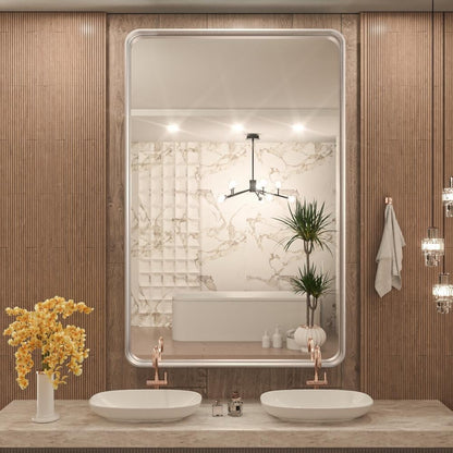 TokeShimi Miroir mural de salle de bain avec cadre métallique moderne