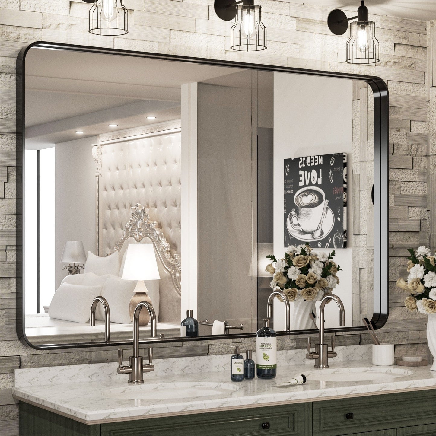 TokeShimi Miroir mural de salle de bain avec cadre métallique moderne