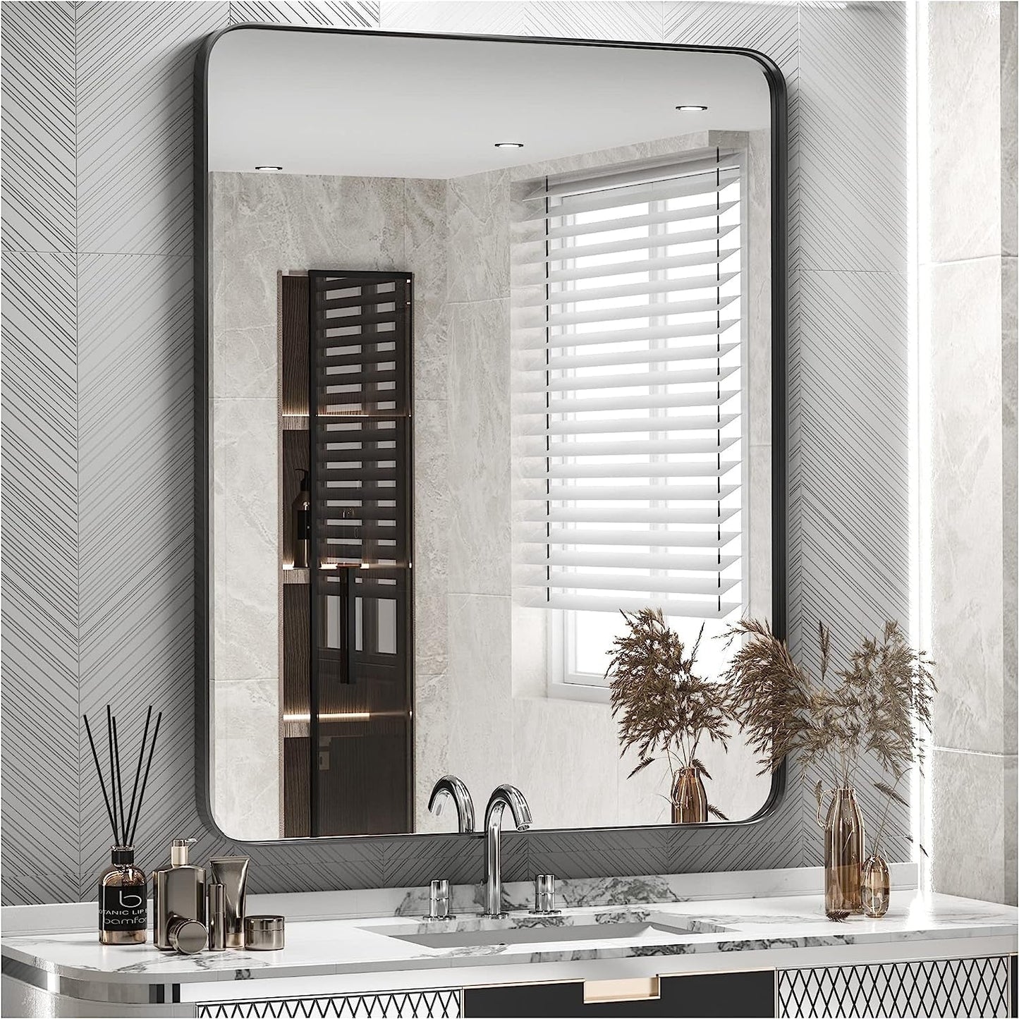 TokeShimi Miroir mural de salle de bain avec cadre métallique moderne