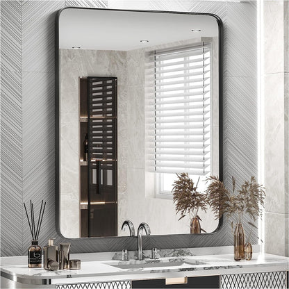 TokeShimi Miroir mural de salle de bain avec cadre métallique moderne