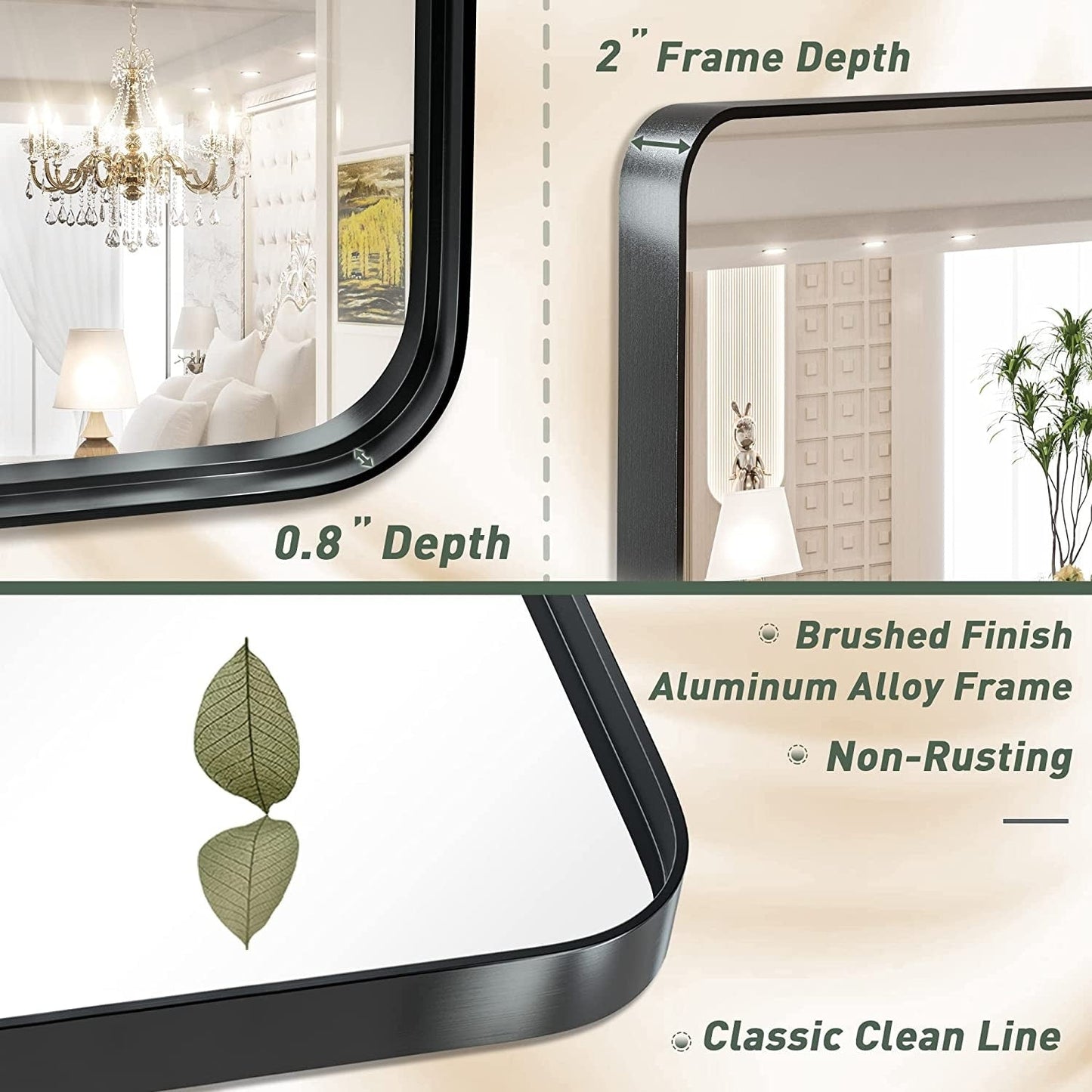 TokeShimi Miroir mural de salle de bain avec cadre métallique moderne