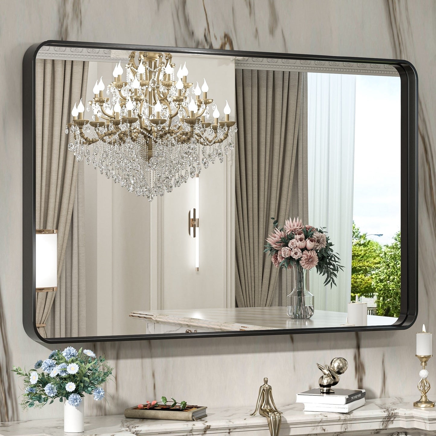 TokeShimi Miroir mural de salle de bain avec cadre métallique moderne