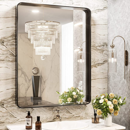 TokeShimi Miroir mural de salle de bain avec cadre métallique moderne