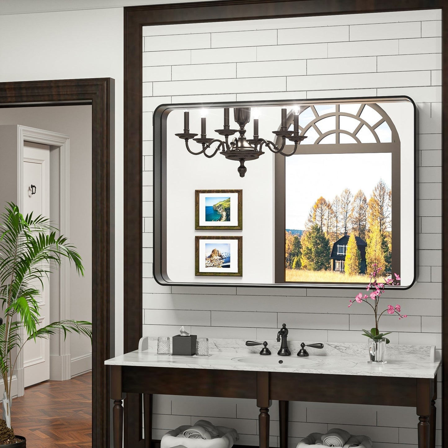 TokeShimi Miroir mural de salle de bain avec cadre métallique moderne