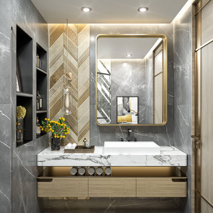 TokeShimi Miroir mural de salle de bain avec cadre métallique moderne