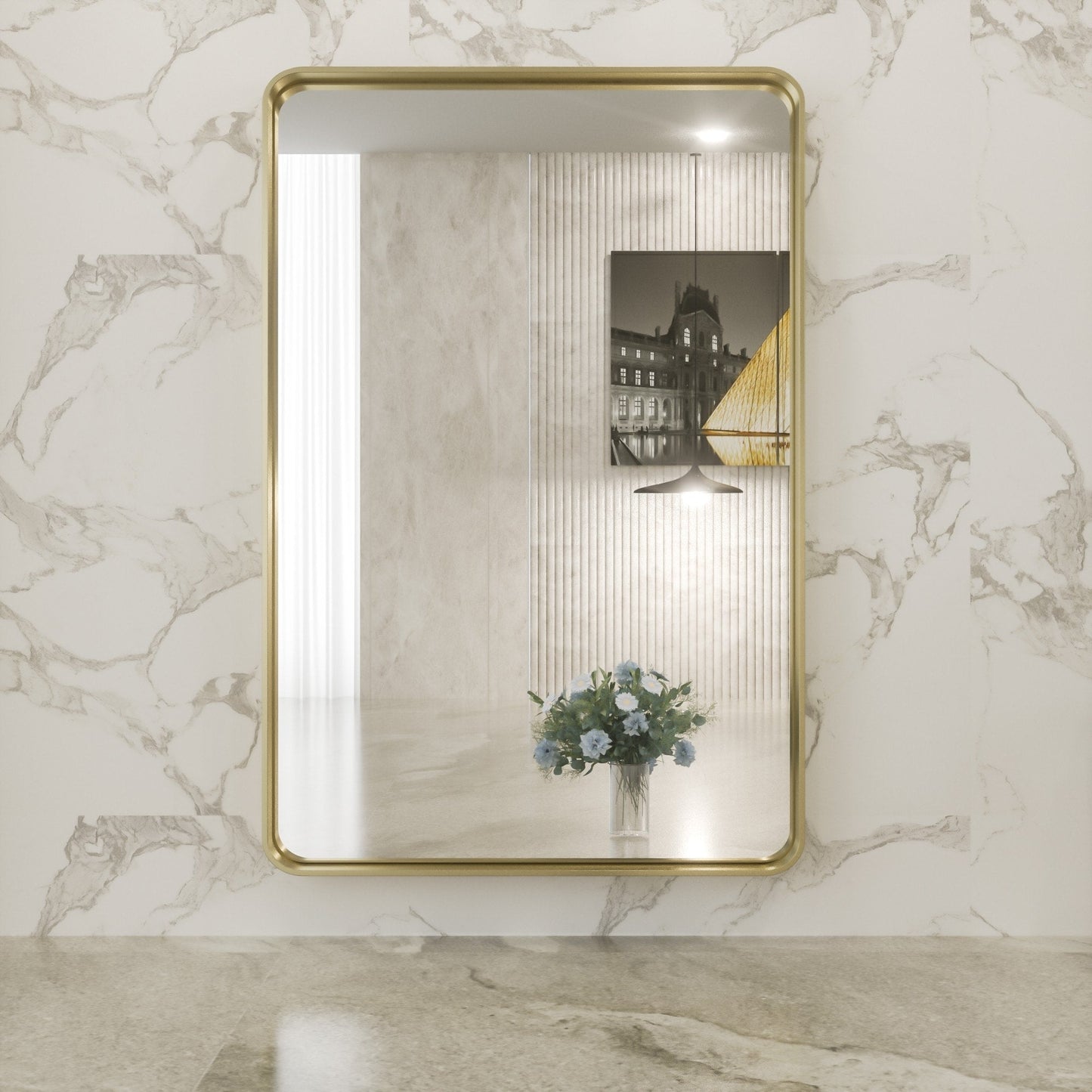 TokeShimi Miroir mural de salle de bain avec cadre métallique moderne