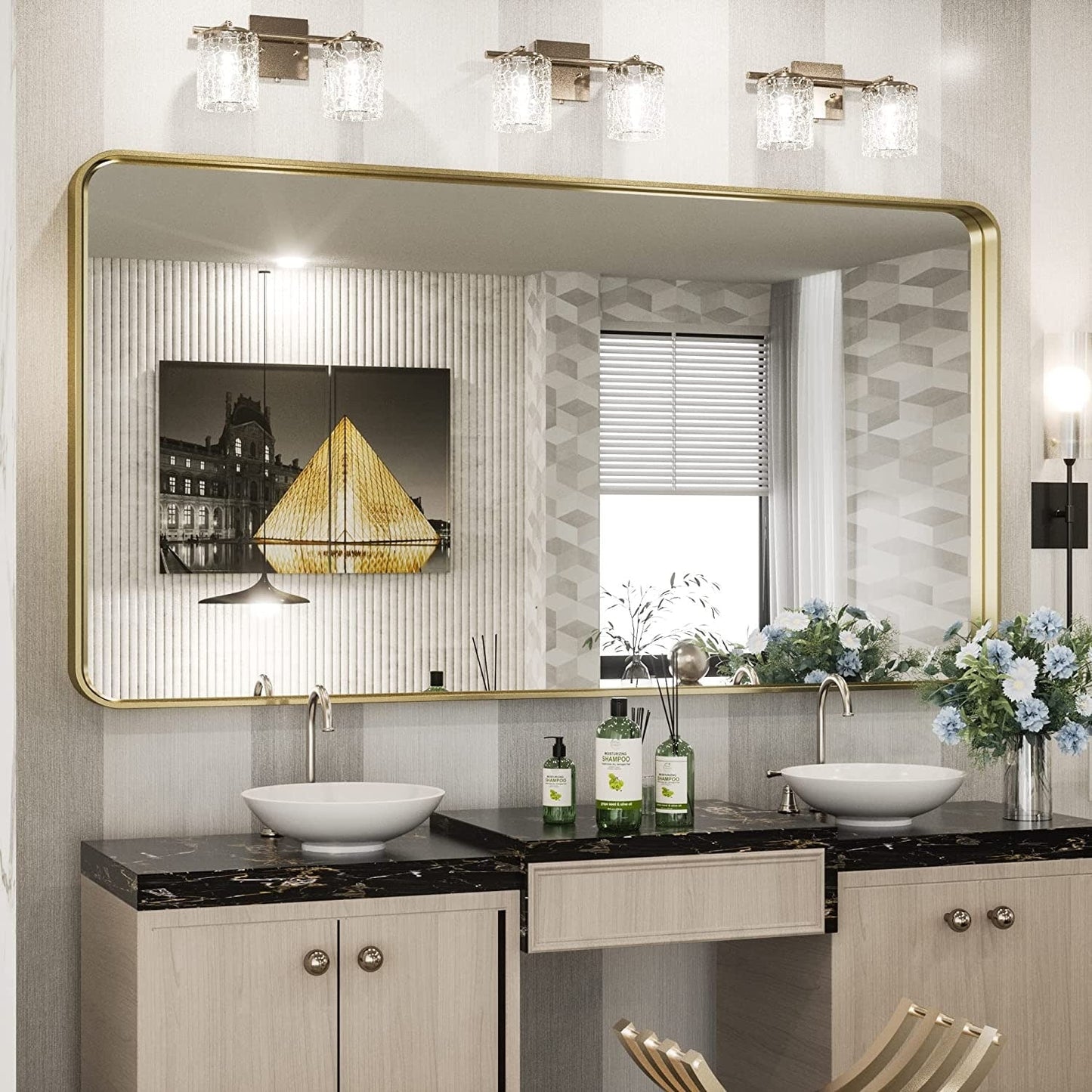 TokeShimi Miroir mural de salle de bain avec cadre métallique moderne