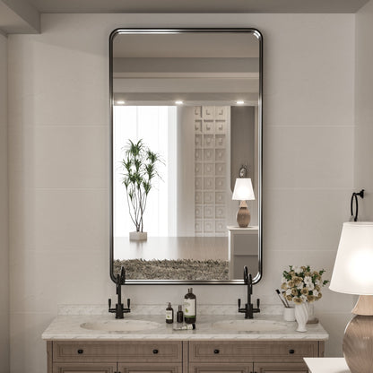 TokeShimi Miroir mural de salle de bain avec cadre métallique moderne