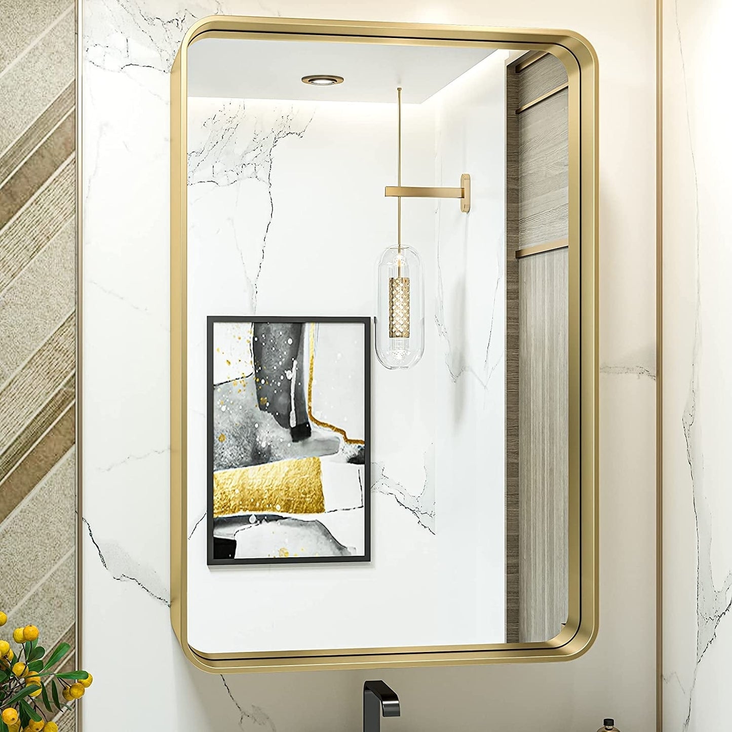 TokeShimi Miroir mural de salle de bain avec cadre métallique moderne