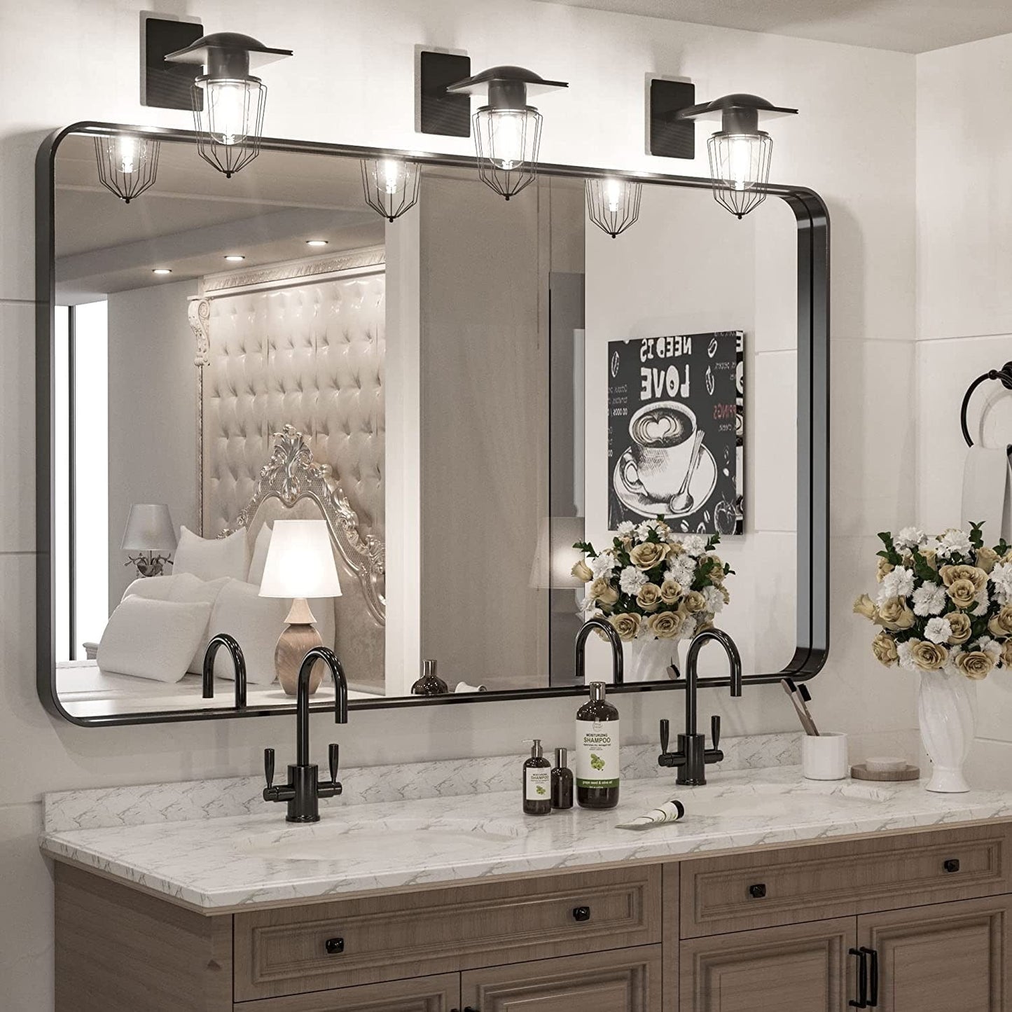 TokeShimi Miroir mural de salle de bain avec cadre métallique moderne