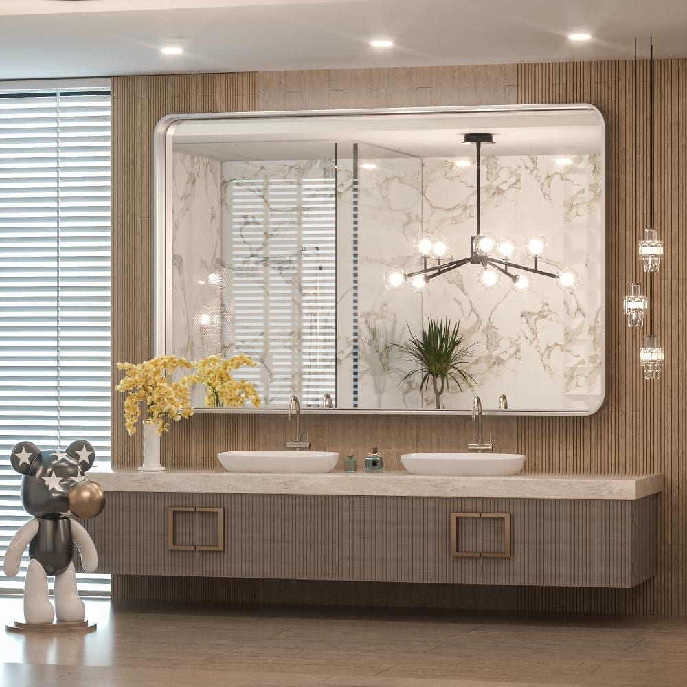 TokeShimi Miroir mural de salle de bain avec cadre métallique moderne