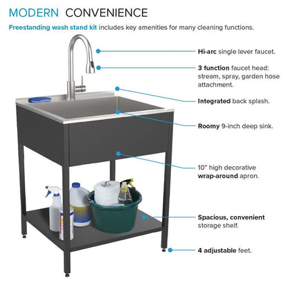Transolid EWS-2422S Lavabo et support de lavage en acier inoxydable pour buanderie - 61 cm L x 56 cm P x 89 cm H - 61 cm x 56 cm