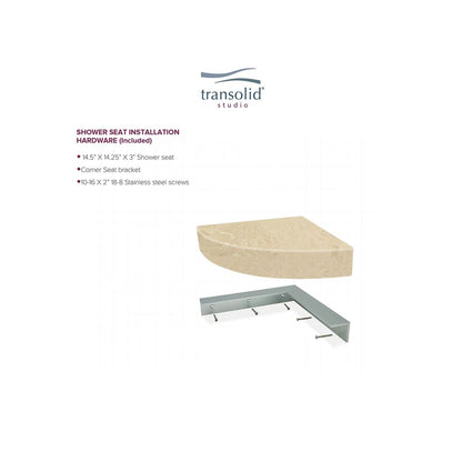 Transolid Studio, siège de douche d'angle mural en surface solide, 14 po x 14 po - 14,5 x 14,25 x 3