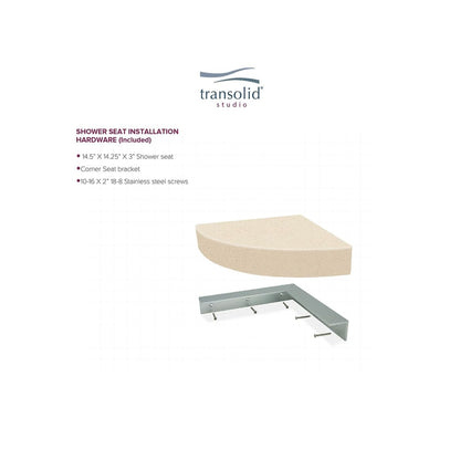 Transolid Studio, siège de douche d'angle mural en surface solide, 14 po x 14 po - 14,5 x 14,25 x 3